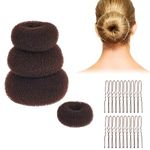 Brown Hair Bun Maker Bun Donut Set DBOO 4Pcs Hair Doughnut Bun Maker Buns Shaper Doughnut Brown Rings with 20pcs Brown Hair Pins Ballet Bun Kit Hair Accessories