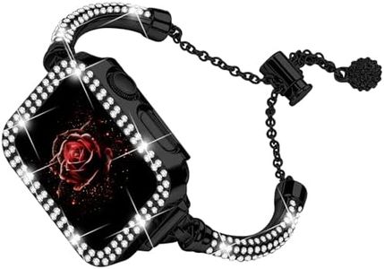 JOYOZY Bling Band and Case Compatible with Apple Watch Band 38mm 40mm 41mm 42mm 44mm 45mm 46mm, Pretty Luxury Strap with Sparkle Diamond, Dressy iWatch Bracelet for Women (Black 42mm for 1/2/3)