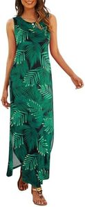 Hount Tropical Dresses for Women Hawaiian Sleeveless 2024 Petite Maxi Dress Beach Sundresses Green Leaf M