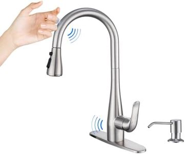 HGHGK Touch on Kitchen Faucet with Soap Dispenser and Pull Down Sprayer - Single Handle Kitchen Sink Faucet, 1 or 3 Hole Design for Modern Farmhouse Kitchens, Rv, and Bar Sinks(Brushed Nickel)