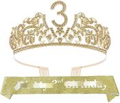 VeryMerryMakering 3rd Birthday Sash and Tiara Set for Girls - Glitter Sash + Rhinestone Tiara with Flowers - Perfect Princess Party Gift and Decoration