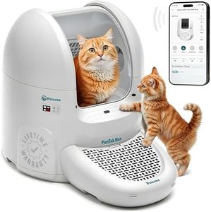 PetCove Self-Cleaning Cat Litter Box Max – Automatic Litter Box with Waste Removal up to 22lb – 65L Drum Extra Large, App-Controlled, Quiet, Self Cleaning Robot Box (Purrtek Max Grey)