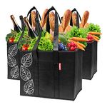 Planet E Reusable Grocery Shopping Bags – Large Collapsible Boxes With Reinforced Bottoms (Pack of 3, Black)