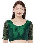 Studio Shringaar Women's Brocade Sleeves Saree Blouse(Bottle Green, 38)