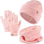 Baynetin Kids Winter Hat Scarf Touch Screen Gloves Set 3-in-1,Beanie Hat Knited Warm Set, Winter Accessories Sets for Children Outdoor Age 5-12 (Pink Mix)