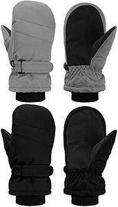 SATINIOR 2 Pairs Kids Snow Mittens Waterproof Winter Ski Gloves Warm Thicken Snow Gloves for Girls Boys (Gray, Black, 5-8 Years)