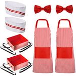 SATINIOR 8 Pcs Halloween Adult Waiter Costume Hot Dog Soda Jerk Movie Night Waiter Cosplay Costume 50s Carnival Circus Party(Red and White)