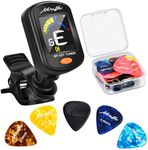 MOREYES Rechargeable Guitar Tuner Clip On with 28Pcs Guitar Picks, Guitar Tuner for Acoustic Guitar, Electric Guitar, Bass, Ukulele & Chromatic Tuning Modes, Full Color Display