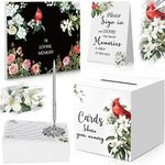 Tenceur 104 Pcs Funeral Guest Book for Memorial Service Cardinal Memorial Guest Book in Loving Memory Guest Book with Table Sign Share a Memory Cards Pen and Box for Funeral Registry Decoration Favors