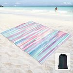 Sunlit 106"x81" Sand Proof Beach Blanket Sand Proof Mat with Corner Pocket and Mesh Bag for Beach Party, Travel, Camping and Outdoor Music Festival, Watercolor Painting Macaron Blue