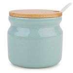 Ceramic Sugar Bowl, Chase Chic Porcelain Sugar Bowl with Wooden Lid and Porcelain Spoon 7.7oz/230ml, Suit for Coffee Bar, Kitchen and Home Breakfast,Light Green