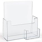 BELLE VOUS Plastic A5 Brochure Holder with Business Card Container - Counter/Desktop Display Stand Rack - Literature, Booklet, Leaflet, Menu, Flyer, Magazine, Business Card & Pamphlet Holders