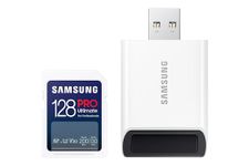 SAMSUNG PRO Ultimate Full Size Memory Card+USBReader, 128GB SDXC, Up to 200 MB/s, 4K UHD, UHS-I, C10, U3, V30, A2 for DSLR, Mirrorless Cameras, PCs, MB-SY128SB/AM