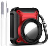 Wonjury Airpods Case Camera Design Airpod Airtag Case Armor Case Cover Compatible With Airpods 2/1 And Airtags,Cute Military Protective Case With Keychain Shockproof-Black/Red