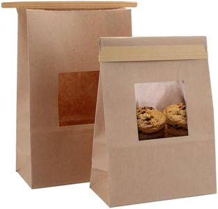 Yopay 100 Pack Kraft Paper Bakery Bags with Window, Tin Tie Tab Lock, 5.9 x 2.8 x 9.2 inch for Cookies, Treats, Coffee Beans