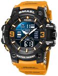 Gosasa Men's Large Face Outdoor Sports Watches Military S-Shock Watch Waterproof, Backlight, Alarm, Stopwatch Features - Rugged Wristwatch for Training, Hiking, and Adventure, 8049_Orange, Digital