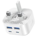 USB C and USB Plug UK Fast Charge,40W Multi USB Plug Fast Charger 20W Dual USBC Power Adapter i Phone Apple Type C Plugs with USB Port Head for iPhone 17 16 15 14 13 12 11 Pro Max Plus iPad 10th A16