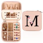 WALLFID Travel Jewellery Box,Alphabet Jewellery Organiser,Portable Jewellery Box,Small Travel Jewellery Storage Case with Mirror,Birthday Gift for Women,Mothers Birthday Valentines Day Gift (M)