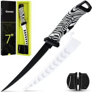 Gonex Fish Fillet Knife Fishing Boning Knives, Fishing Gear Tool Set for Meat Cutting, G4116 German Stainless Steel Blade, Non-Slip Handle, Protective Sheath & 2-Stage Sharpener, 7in