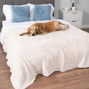PetAmi Fluffy Soft Dog & Cat Blanket, Sherpa Fleece, Calming Pet Blanket Throw for Bed & Sofa, X-Large 60x80 Beige
