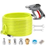 M MINGLE Sewer Jetter Kit for Pressure Washer 200 FT, Drain Cleaner Hose with Power Washer Gun, 1/4 Inch NPT Corner Rotating and Button Nose Sewer Jetting Nozzle, Orifice 4.0, 4.5