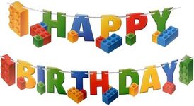 Building Block Birthday Party Supplies Banner by Aliza | Baby Boy Toddler Kids Birthday Decorations – Huge 7-feet Long Brick Themed Birthday Decor – The Perfect Decoration for Your Party