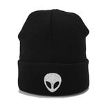 Alien Embroidered Cuffed Beanie Hat Unisex Knitted Skull Cap Double Layer Winter Hats