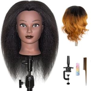 LUNGCYX Mannequin Head Human Hair, Cosmetology Manikin With 100% Real Human Hair Doll Head for Hairdresser Training Practice Braiding Hair Styling (BLACK-508)