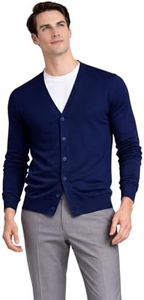 State Cashmere Button Front Cardigan - Long Sleeve Sweater for Men Made with 100% Pure Cashmere Sourced from Inner Mongolia Goats - Soft, Lightweight & Versatile - (Navy, Large)