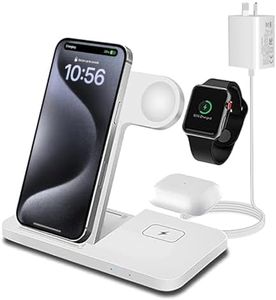3 in 1 Wireless Charger, 15W Fast Wireless Charging Stand Dock Compatible with iPhone 16 15 14 13 12 11 XS Series, Air Pods, Apple Watch Series 10/Ultra2/9/8/7/6/5/4/3/2/SE (18W Adapter Included)