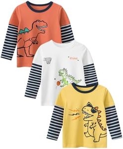 Toddler Boys 3 Pack Long Sleeve Cotton Shirts Kids Dinosaur Raglan Fall T-Shirts Sweatshirt Tee Sets, Yellow+ White+ Orange,3T-4T