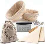 2pcs Bread Proofing Basket Set Sourdough Bannetons with Linen Cloth Liner Dough Scraper Proofing Cloth Linen Storage Bag (8inch Oval Set)