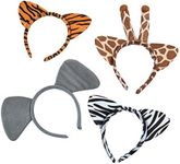 Set of 12(3 of each) Plush Zoo Animal Jungle Headbands w Ears Zebra Giraffe Elephant Tiger