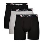 Champion Men's Underwear Boxer Briefs Pack, Moisture-Wicking, Performance Stretch Cotton, Trunks and Long Leg, Multipack, Black/Black/Oxford Grey Heather, Large