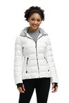 SLOW DOWN Women Midweight Down Puffer Jacket, Warm Hooded Winter Down Jacket for Women with Faux-Fur Hood & Collar (White, M)