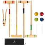 SpeedArmis 4 Players Croquet Set with 24In Premiun Pine Wooden Mallets, Colored PE Ball, Wickets, End Stakes - Lawn Backyard Outdoor Game Set for Kids/Teens (Portable Carry Bag Including)