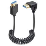 Duttek 90 Degree HDMI 2.1 Male to Male Coiled Cable 8K, Extreme Thin Down Angled HDMI Coiled Cable, Gold Plated High Speed 48Gbps Support 8K@60Hz 4K@120 for TV/Xbox /PS4 /PS5 4FT/1.2M