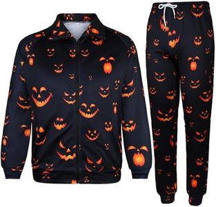 Arssm Men Halloween Outfits Sets Pumpkin Tracksuit Jacket and Jogger Sweatpants Cosplay Party Daily Wearing(BlackPumpkin-XXL)