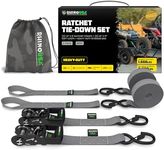 Rhino USA Ratchet Straps Tie Down Kit, 5,208 Break Strength - Includes (2) Heavy Duty 1.6" x 8' Rachet Tiedowns with Padded Handles & Coated Chromoly S Hooks + (2) Soft Loop Tie-Downs