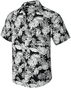 Enlision Chemise Hawaïenne Homme Casual Chemises à Fleurs Manches Courtes Été Noir Blanc Chemise Imprimé Hawaii de Plage Vacances avec Poche S