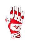 Mizuno B-303 Youth Baseball Batting Glove, White-Red, Small