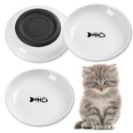Kitwinney Cat Food Bowls, Whisker Friendly Ceramic Cat Bowls with Nonslip Silicone Bottom, Pack of 3 Quiet Cat Dishes and Plates for Feeding Indoor Cats, Kittens and Small Dogs（Fishbone）
