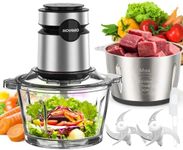 HOVOBO Food Processor, 500W Electric Meat Grinder Food Chopper with Two 8 Cup Bowls & 2 Bi-Level Blades, 2 Speed Kitchen Cutter for Vegetable, Onion, Garlic, Meat, Nuts, and Baby Food, Black