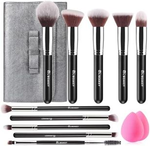 BEAKEY Makeup Brushes Set Premium Foundation Concealer Blush Bronzer Eye Shadow 10+2 PCS Brushes & Blender Sponges with Portable Makeup Bag