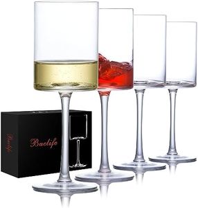 Square Wine Glasses Set of 4 - White wine glasses 15oz in Gift Packaging - Large Red Wine Glass on Long Stem - Unique Modern Shape - for men or women Wedding, Anniversary, Christmas