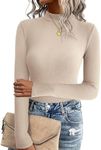 Zeagoo Long Sleeve Tops Women Jumpers Slim Fit Sweater Ladies Casual Shirts Turtleneck Stretch Pullover Solid Lightweight Sweatshirts Beige M