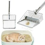 Qpets® Cat Litter Scoop, Full Metal Sieve Litter Scoop for Clumping Clay Cat Litter Push & Pull Design Cat Litter Scoop (Dual Size Gap: 0.3cm/1cm)