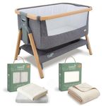 Tutti Bambini CoZee® Bedside Crib Bundle with Mattress Included – Baby Bassinet, 2 Fitted Sheets & Waterproof Protector | Newborn Baby Crib from Birth to 6 Months | Oak & Charcoal
