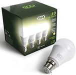 ECO 2 pin B22 Bayonet Light Bulbs, Energy Saving 11W LED, 1055 Lumens, 75W Equivalent, Soft Warm White (3000K), Low Heat, 15,000Hrs Lifetime. (Warm White 3000K, 4 x Bulb Multipack)