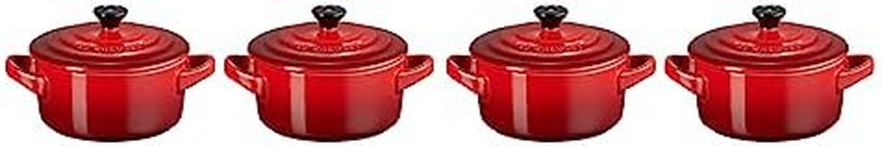 Le Creuset 79212100600100 Set of 4 Mini Round Ceramic Casserole Dishes, ø10 cm, 200 ml, Cherry